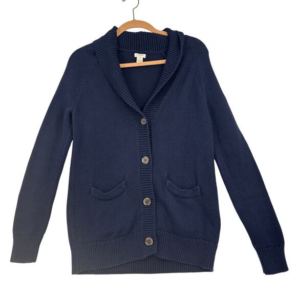 J. Crew Womens Cardigan Sweater Size S Blue Cotton Tunic Pockets Buttons Ribbed - Picture 1 of 11